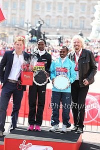 Prince Harry and Richard Branson and Priscah Jeptoo and Tsegaye Kebede