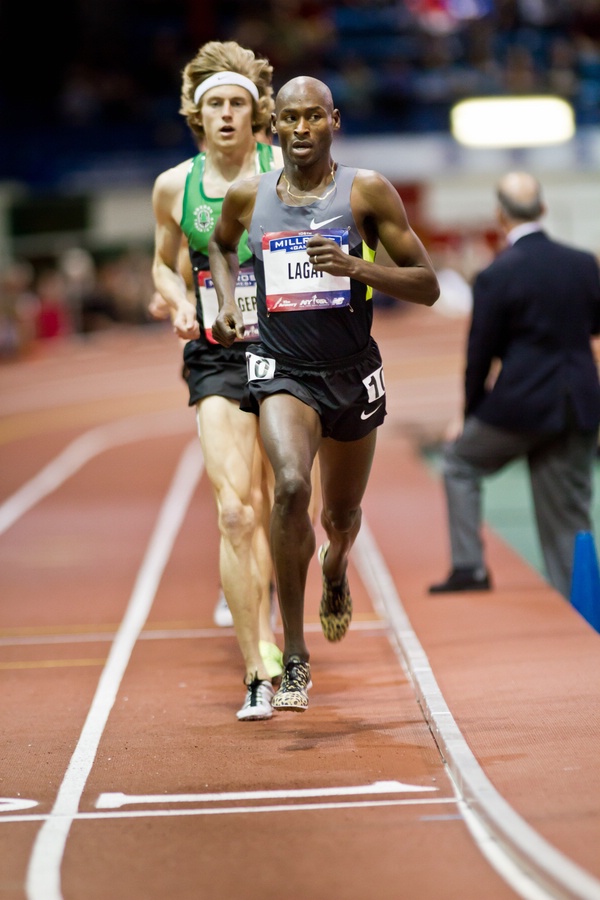 Bernard Lagat Leads Evan Jager