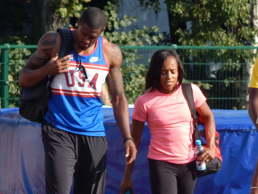 David Oliver was the one US athlete we saw at the practice track. He is jacked. From far away, we thought he was a thrower.