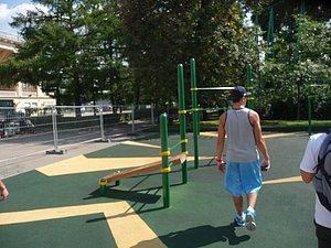 Outside the stadium, there is a park where a lot of men were working out, several of them in S[eedos. You know you are in Europe when you see men at the beach or working out in Speedos.