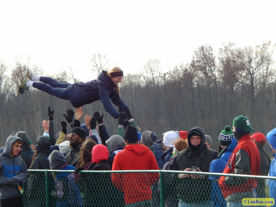 Fans of the meet - Notre Dame. They tossed this woman up 15 times in honor of the dream of scoring just 15 at NCAA.