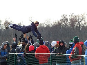 Fans of the meet - Notre Dame. They tossed this woman up 15 times in honor of the dream of scoring just 15 at NCAA.