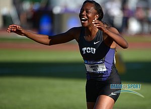 Lorraine Ugen of TCU Celebrates After Winning Long Jump