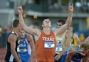 Johannes Hock of Texas Celebrates After Winning Decathlon