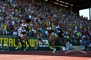 English Gardner Wins 100m Over Octavious Freeman and Aurieyall Scott