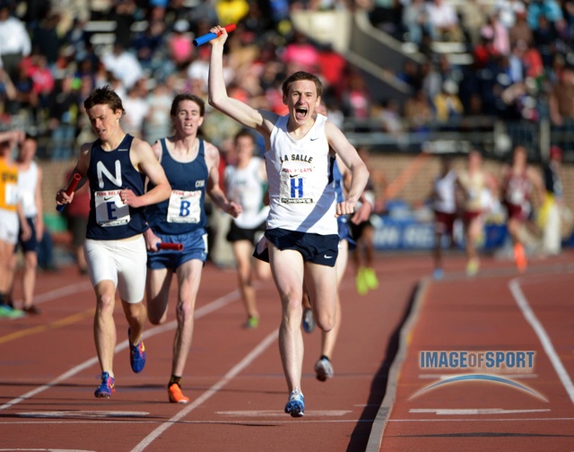 Tom Coyle of La Salle College (H) celebrates after defeating Mike Brannigan of Northport (E)