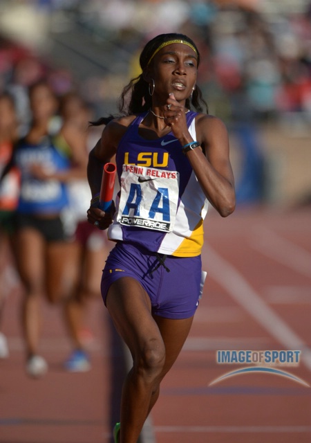 Natoya Goule runs the 800m anchor leg on the LSU womens sprint medley relay that won the Championship of America race in 3:44.26