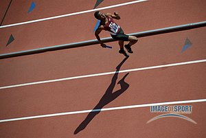 Deon Lendore casts a shadow on the anchor leg of the Texas A&M 4 x 400m relay that ran the fastest qualifying time of 3:03.60