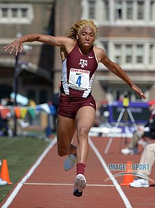 LaQue Moen-Davis of Texas A&M places second in the womens triple jump in a wind-aided 43-5 (13.23m)
