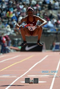 LaKeidra Stewart of Texas A&M jumps before the start of the Championship of America womens 4 x 100m relay