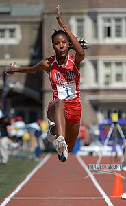 Shanieka Thomas of San Diego State wins the college womens triple jump championship at 44-8 (13.61m)