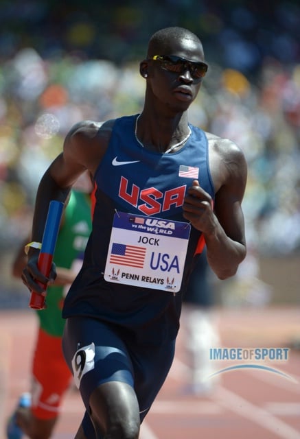 Charles Jock runs the 800m leg on the USA Blue distance medley relay