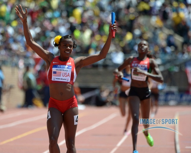 Alysia Montano runs the anchor leg on the USA Red womens 4 x 800m team that set an American record of 8:04.31.