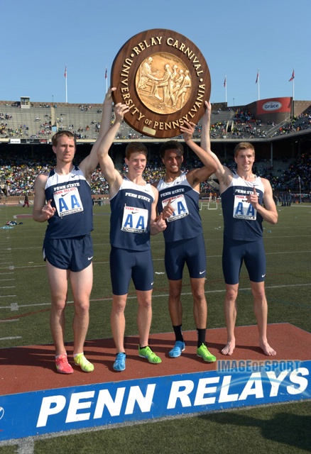 Penn State 4X800 From left: Robby Crease and Brannon Kidder and Za'Von Watkins and Casimir Loxsom.