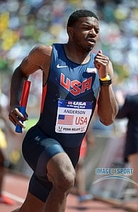 Jeshua Anderson runs a leg on the USA Blue 4 x 400m relay in USA vs The World