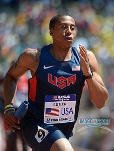 Kind Butler runs the 400m leg on the USA Blue distance medley relay in the USA vs The World