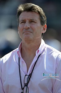 Apr 27, 2013; Philadelphia, PA, USA; Sebastian Coe (GBR) at the 119th Penn Relays at Franklin Field.