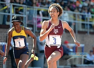 Olivia Ekpone of Texas A&M (3) defeats Elaine Thompson of UTech to win the college womens 100m championship, 11.37 to 11.54