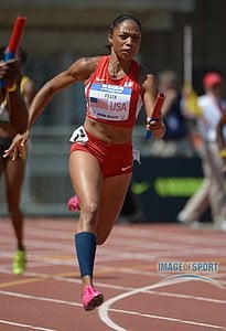 Allyson Felix runs the second leg on the USA Red womens 4 x 100m relay in the 119th Penn Relays at Franklin Field.