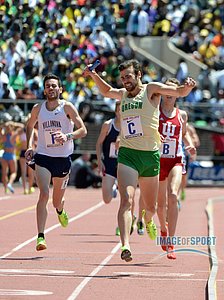 Mac Fleet celebrates for Oregon After Winning 4X Mile