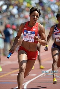 Natasha Hastings runs the third leg on the USA Red womens 4 x 400m relay that won the USA vs The World race in 3:22.66.