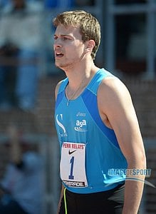 Christophe Lemaitre (FRA) reacts after winning the Olympic development 100m in 10.29