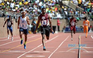 ; Ameer Webb runs the anchor leg on the Texas A&M 4 x 200m
