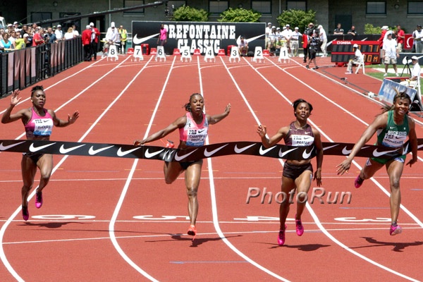 Shelly Ann Fraser Pryce Wins 10.71 Over Blessing Okagbare 10.75