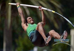 Ashton Eaton clears 16-0 3/4 (4.90m) to finish third in the pole vault