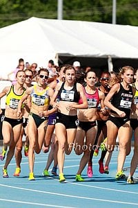 Morgan Uceny (Yellow) and Mary Cain  in the Women's 1500m Final