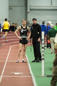 Galen Rupp and coach Alberto Salazar Before 5000m