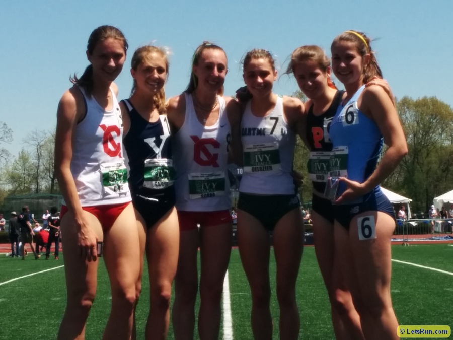 Steeple scorers l to r:  Claire DeVoe (5th), Kira Garry (3rd), Rachel Sorna (1st), Sarah Delozier (2nd), Elizabeth Bird (4th), Leila Mantilla (6th)
