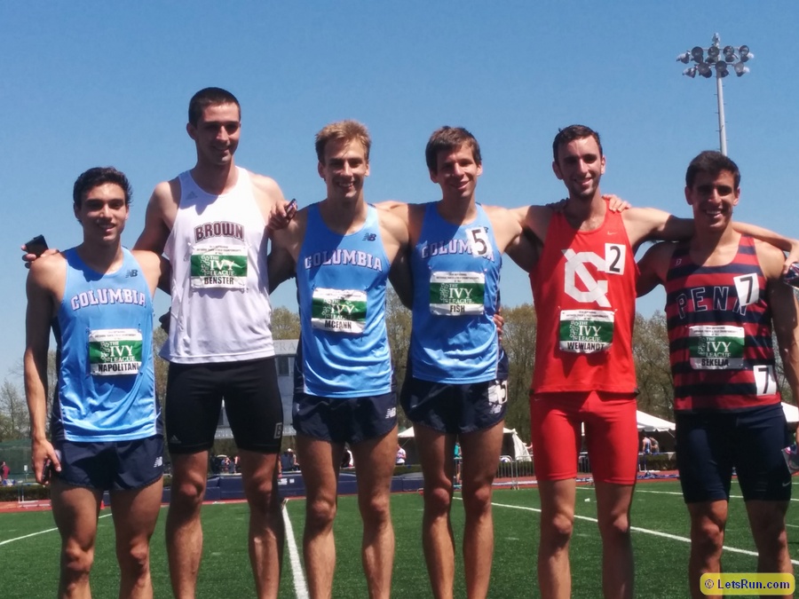 800 scorers l to r: Rob Napolitano of Columbia, Brown's Tyler Benster,  Columbia's Harry McFann, Columbia's Brendon Fish, Will Weinlandt of Cornell and Penn's Mato Bekelja