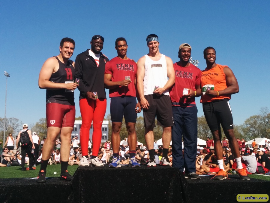 Discus scorers l to r: Igor Liokumovich, Stephen Mozia, Sam Mattis, Courtland Clavette, Noah Kennedy-White, Chris Cook