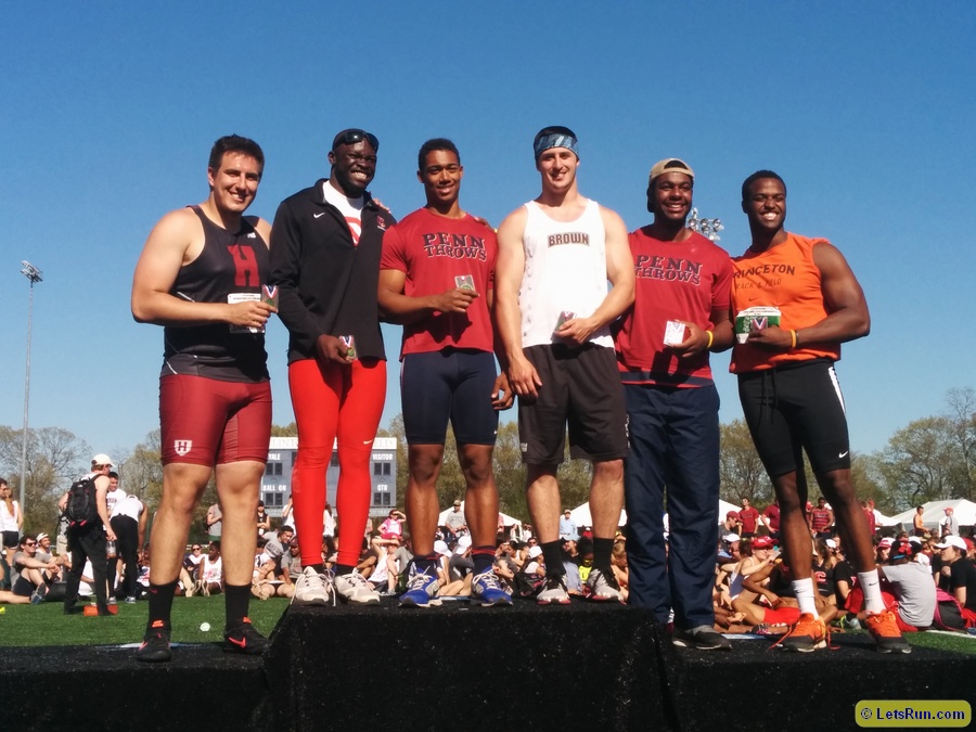 Discus scorers l to r: Igor Liokumovich, Stephen Mozia, Sam Mattis, Courtland Clavette, Noah Kennedy-White, Chris Cook