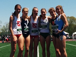 Steeple scorers l to r:  Claire DeVoe (5th), Kira Garry (3rd), Rachel Sorna (1st), Sarah Delozier (2nd), Elizabeth Bird (4th), Leila Mantilla (6th)