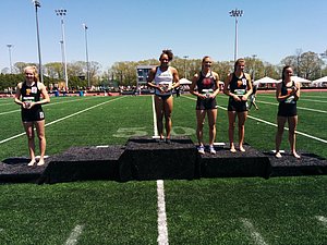 Heptathlon scorers l to r: Taylor Morgan of Princeton, Janae Dunchack of Darmtouth, Madison Hanseon of Harvard, Elizabeth McKenna of Princeton and Kerry Krause of Princeton