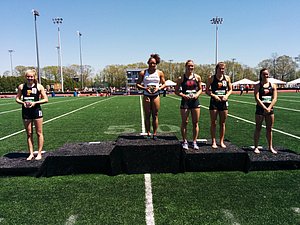 Heptathlon scorers l to r: Taylor Morgan of Princeton, Janae Dunchack of Darmtouth, Madison Hanseon of Harvard, Elizabeth McKenna of Princeton and Kerry Krause of Princeton