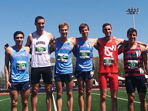 800 scorers l to r: Rob Napolitano of Columbia, Brown's Tyler Benster,  Columbia's Harry McFann, Columbia's Brendon Fish, Will Weinlandt of Cornell and Penn's Mato Bekelja