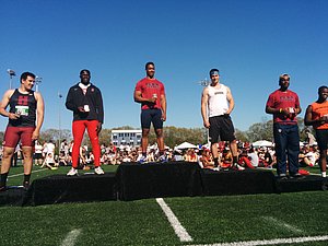 Discus scorers l to r: Igor Liokumovich, Stephen Mozia, Sam Mattis, Courtland Clavette, Noah Kennedy-White, Chris Cook