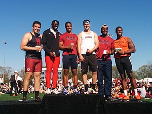 Discus scorers l to r: Igor Liokumovich, Stephen Mozia, Sam Mattis, Courtland Clavette, Noah Kennedy-White, Chris Cook