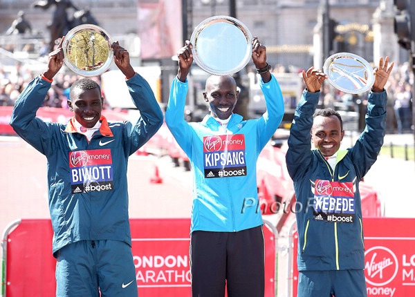 Stanley Biwott, Wilson Kipsang and Tsegaye Kebede
