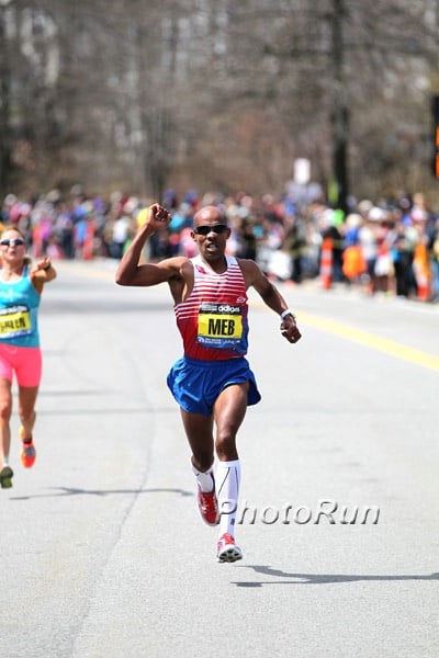 Meb Fist Pumping in Middle of the Race