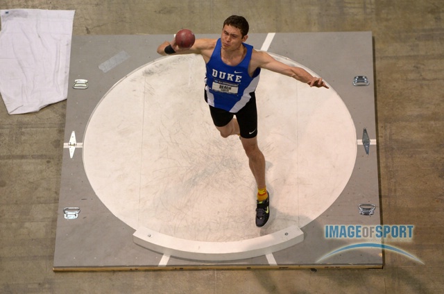 Curtis Beach of Duke throws 39-8 3/4 (12.11m) in the heptathlon