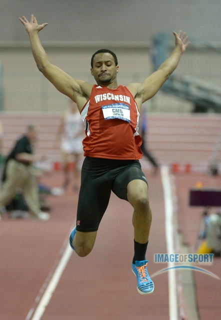 ; Japheth Cato of Wisconsin jumps 24-4 1/2 (7.43m) in the heptathlon long jump