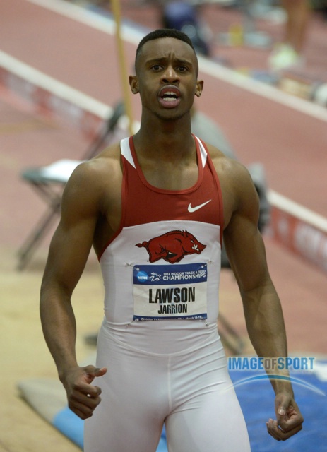 Jarrion Lawson of Arkansas celebrates
