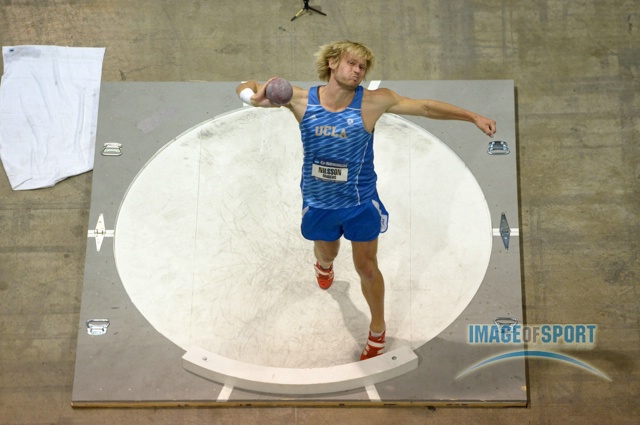 Marcus Nilsson of UCLA throws 52-4 3/4 (15.97m) in heptathlon shot put for the top mark