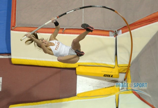 aitlin Petrillose of Texas wins the womens pole vault in a collegiate record 15-1 (4.60m)