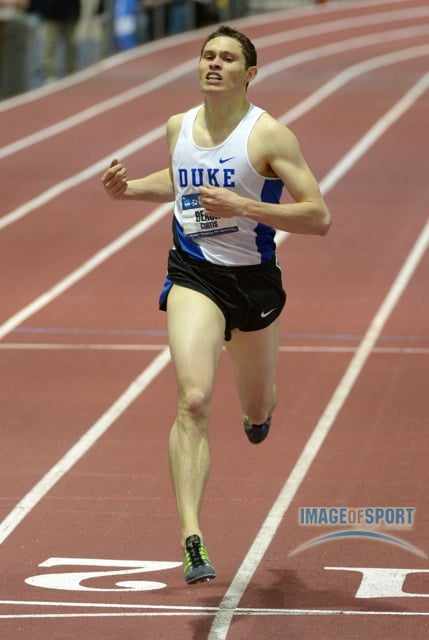 Mar 15, 2014; Albuquerque, NM, USA; Curtis Beach of Duke runs 2:28.76 in the heptathlon 1,000m in the  in the 2014 NCAA Indoor Championships at Albuquerque Convention Center. Beach was the overall winner with 6,190 points.