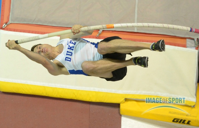 Mar 15, 2014; Albuquerque, NM, USA; Curtis Beach of Duke clears 16-6 3/4 (5.05m) in the heptathlon pole vault in the 2014 NCAA Indoor Championships at Albuquerque Convention Center.